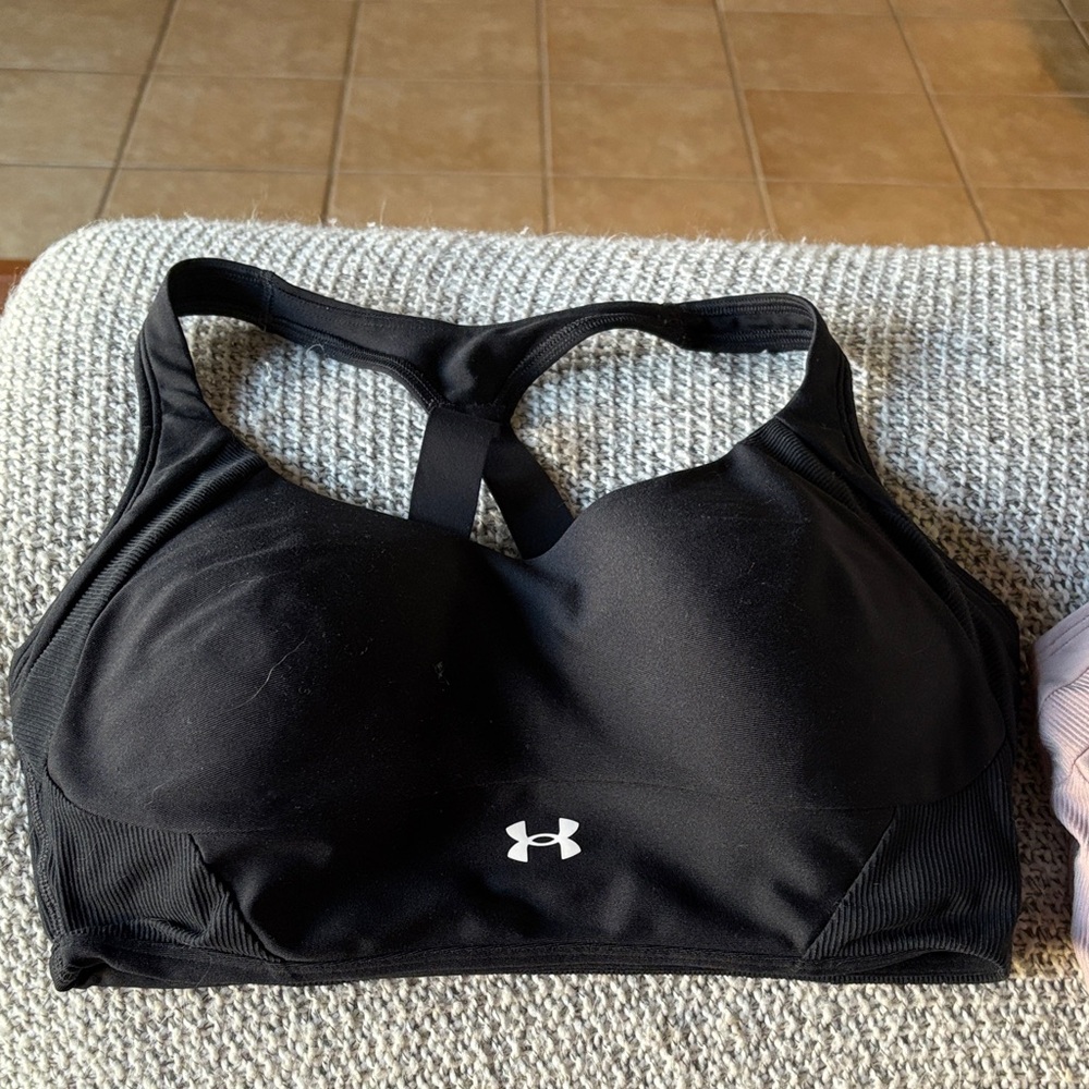 Under Armour Women's Black Sports Bra with White Logo